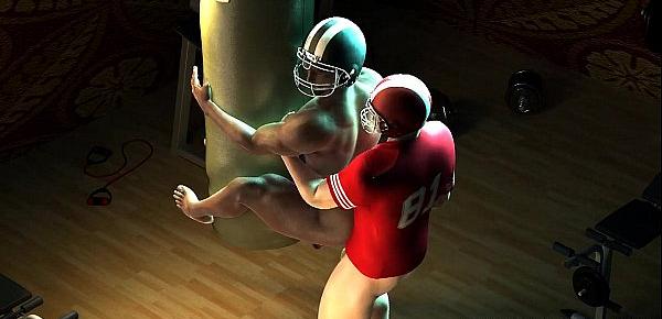  3D ebony football player taking a white cock in his tight ass